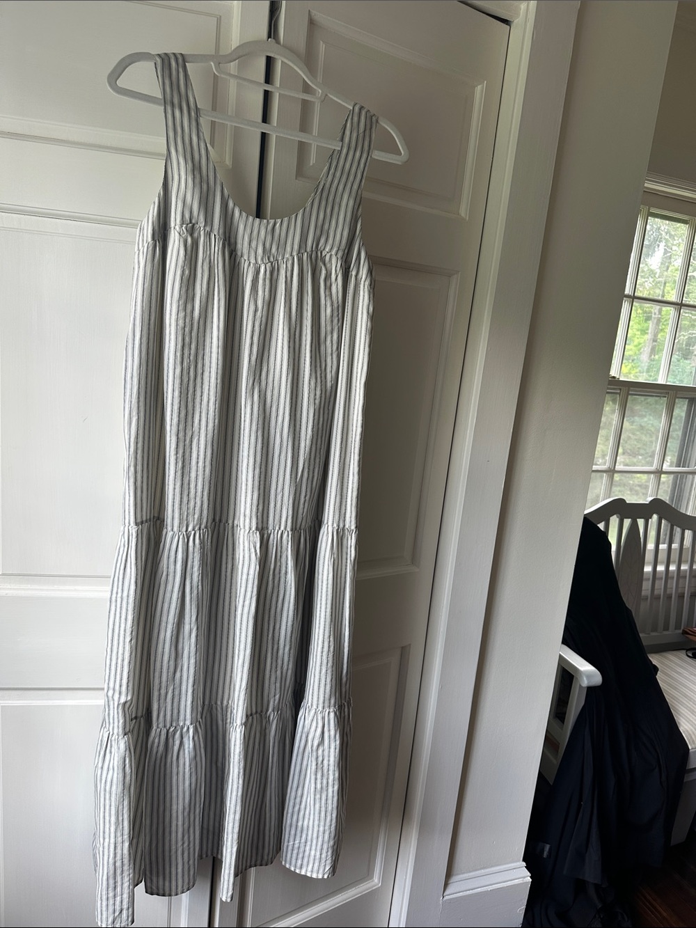 Jenni Kayne Sleeveless Striped Maxi Dress in White and Gray